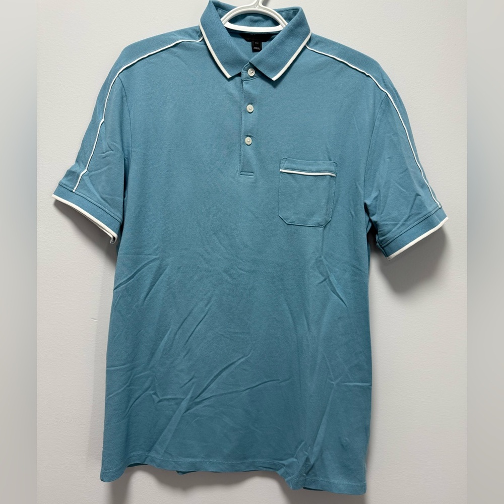 RW&CO. Blue and White Polo Shirt Casual Knit
